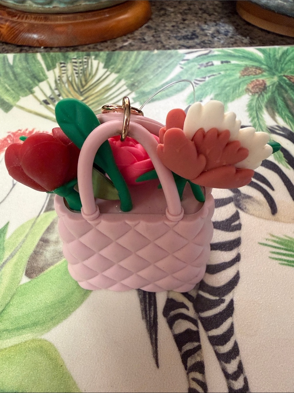 Bath & Body Works Pink Floral Basket Bag Charm Hand Sani Holder